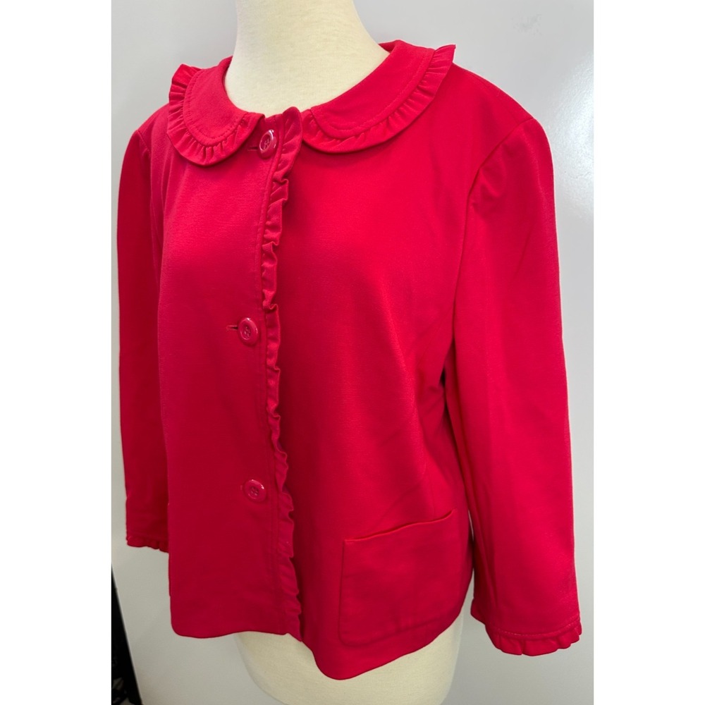 Talbots Ruffle Trim Peter Pan Collar Button Front Jacket Fuchsia Plus Size 16 - Picture 3 of 10